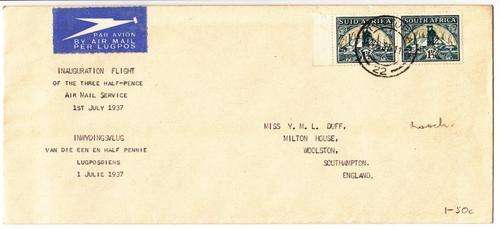 Inauguration Flight Cover of the 3 half pence Air mail Service,1 July 1937 (no 57d SACC) as per scan
