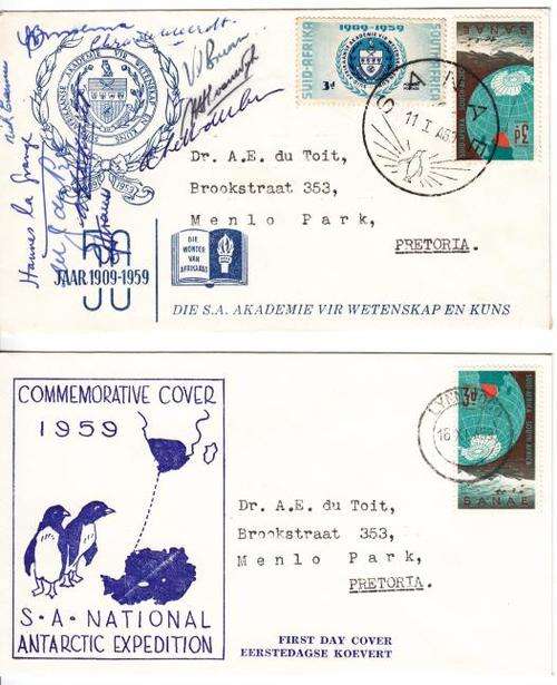 2 x 1959 SANAE Antarctic Expedition FDC`s & 2 Signed Covers with SANAE Cancellations - as per photo