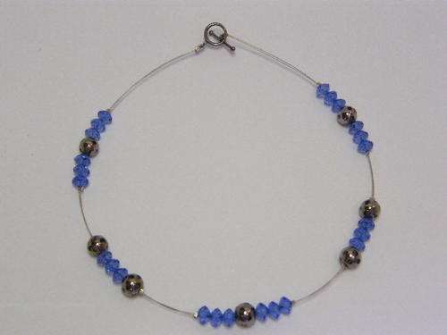 Steel Wire Costume Jewellery Necklace with blue beads - handmade - BIGBIGSALE