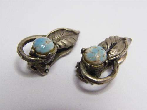 Pair of Clip-on Vintage Earrings with Turquoise - as per photo