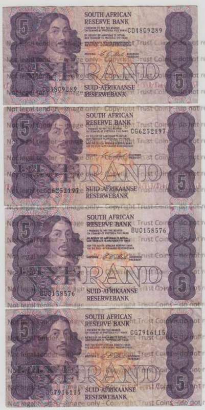 Lot of 8 South African R5 Notes - @ CRAZY R1 Start