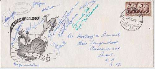 Cover Cancelled on 26 Dec 1960 at SANAE Base (Antarctic) & Signed by expedition Members, as per scan
