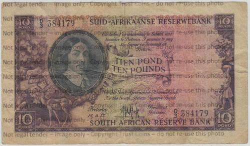 MH de Kock Ten pound 1955 as per scan - two tears at the left