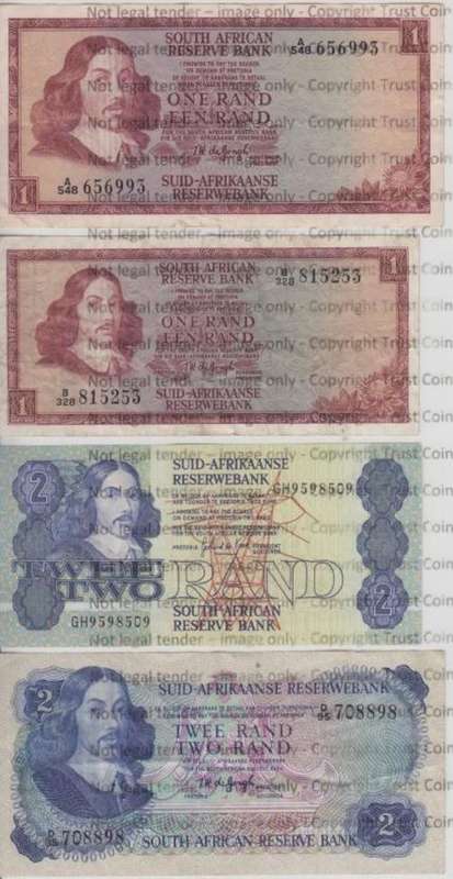 Lot of 6 Different Old SA Banknotes - as per scan
