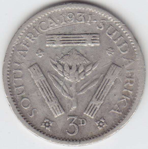 Genuine 1931 South African 3d tickey- Very Rare!!!