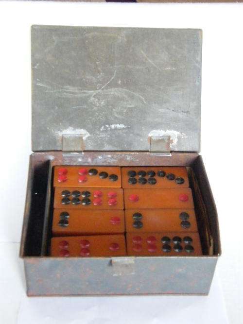 Vintage Set of Dominoes in Metal Tin - as per photo