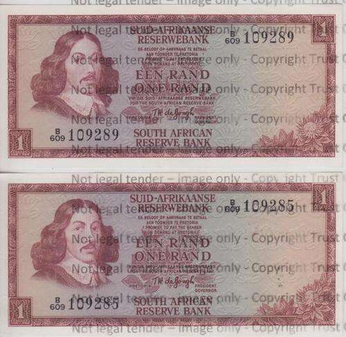 TW de Jongh 1975 3rd Issue R1 Uncirculated - 2 notes - as per photo