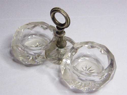 Baccarat Glass Salt Cellar With Silver handle - as per photo