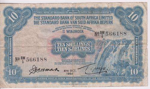 South West Africa 1954 Standard Bank Ten Shillings - as per photo