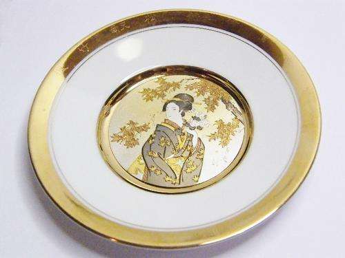 LATE AUTUMN Japanese Floral Calendar Chokin Plate - Chrysanthemum & Maple Leaves  - as per photo