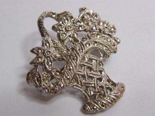 Vintage Marcasite Flower Basket Brooch - as per photo