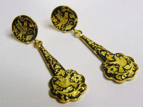 Vintage Damascene Costume Jewellery Earrings - as per photo