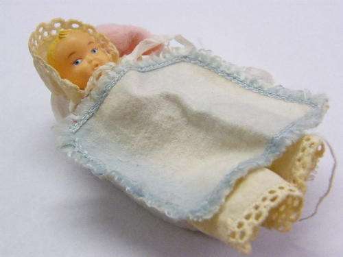 Vintage Baby doll in crib - as per photo
