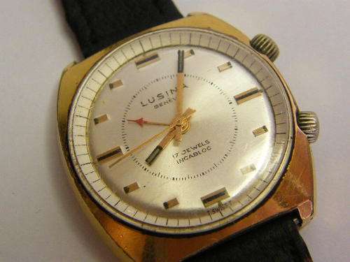 Vintage LUSINA Manual Wind Mens Alarm watch - working - as per photo