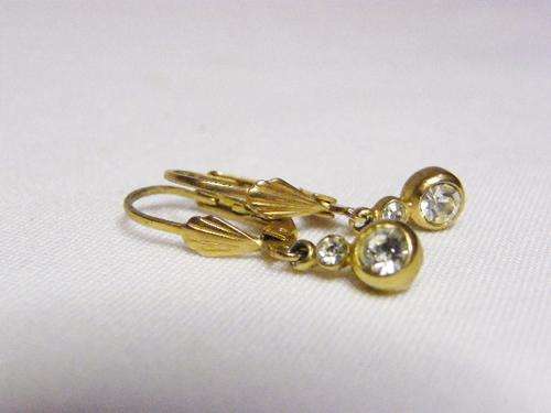 Pair of Gold Color Vintage Earrings with Clear Stones - as per photo