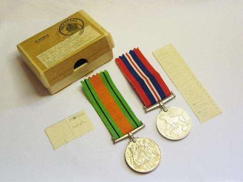 Pair of British WW2 Medals Issued to DJB Gray - unnamed with ribbons in original box - as per photo