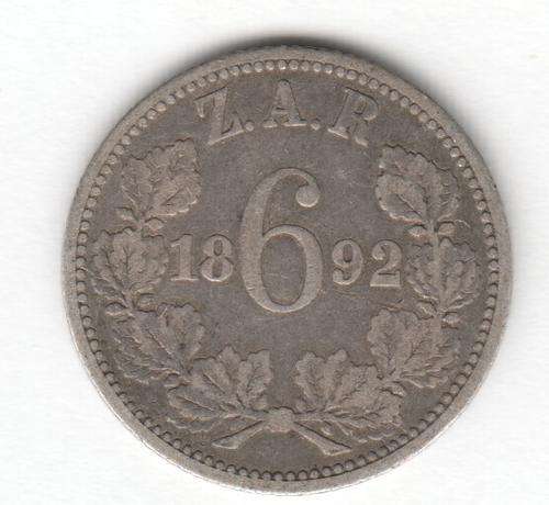 ZAR Silver 1892 Sixpence - as per photo