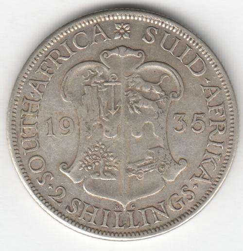 SAU Silver 1935 Two Shillings VF - as per photo