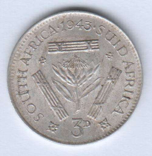 SAU Silver 1943 threepence EF - cracked die - as per photo