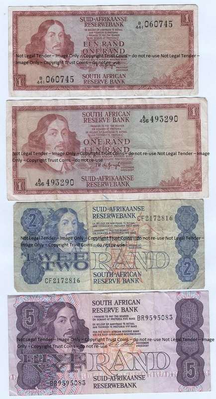 Lot of 4 old SA banknotes - large & small R1 - as per photo