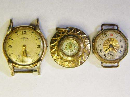 Lot of 3 mechanical watches for spares - not working - Roamer, Buler, Fischers Solvok