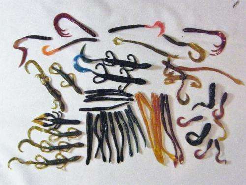 Lot of 44 rubber lures / worms for Bass and other fishing - as per photo