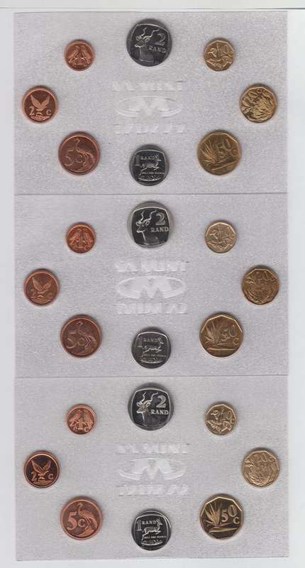1991, 1992, 1993 RSA uncirculated mint packs - as per photo