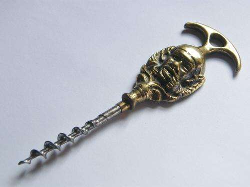 Vintage brass thinking man two finger pull corkscrew - as per photo