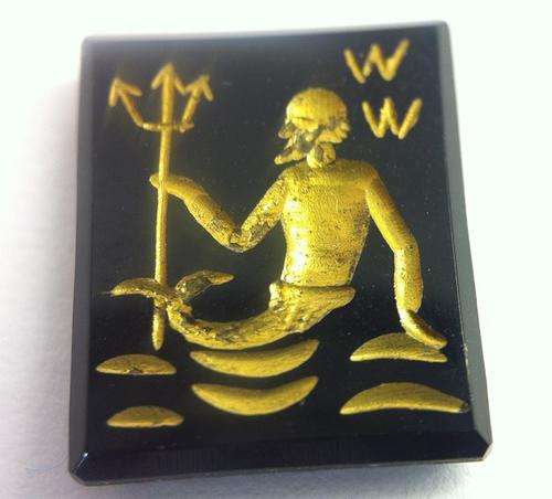 Onyx with golden star sign ( zodiac ) print / paint - 12mm x 10mm - AQUARIUS - as per photo