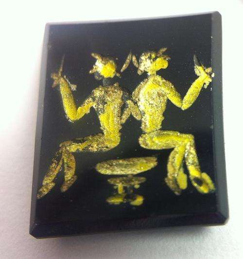 Onyx with golden star sign ( zodiac ) print / paint - 12mm x 10mm - GEMINI - as per photo