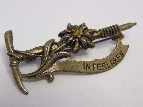 Interlaken Switzerland Alpine souvenir brooch with ice pick - @ Crazy R1 start