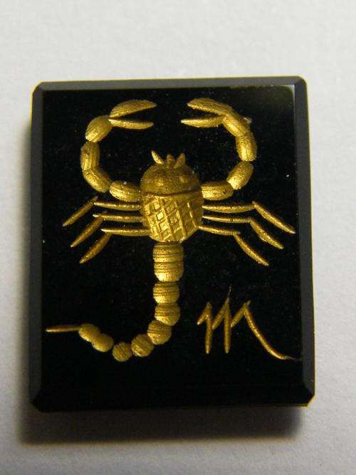 Onyx with golden starsing ( zodiac ) print / paint - 12 mm x 10 mm - Scorpio - as per photo