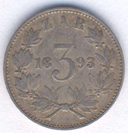 1893 ZAR Kruger 3d tickey VF or better - as per photo