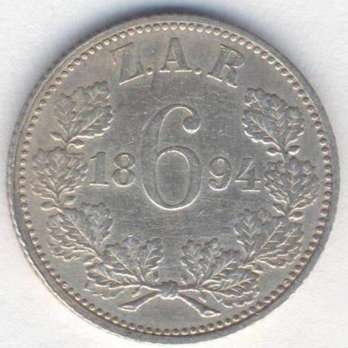 1894 ZAR Kruger sixpence XF+ - scratch on face - as per photo