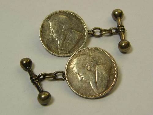 ZAR Paul Kruger silver cufflinks with 1893 & 1896 sixpences - as per photo
