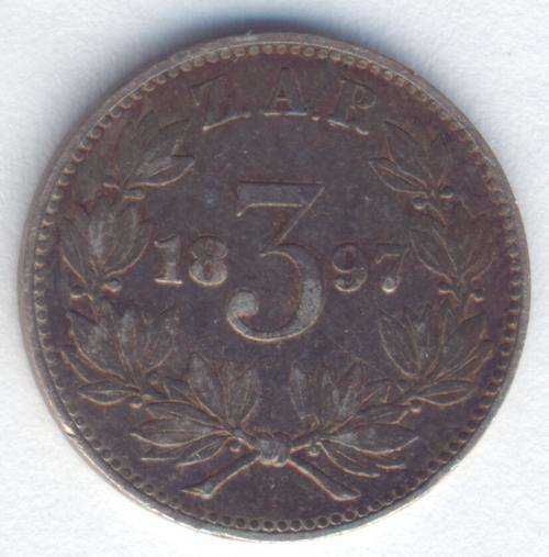 1897 ZAR Kruger 3d Tickey XF - as per scan
