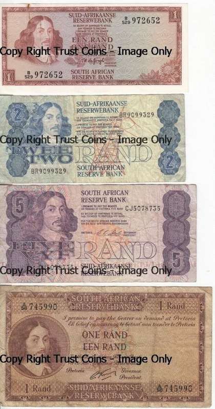 Lot of 6 well used old SA banknotes - as per photo