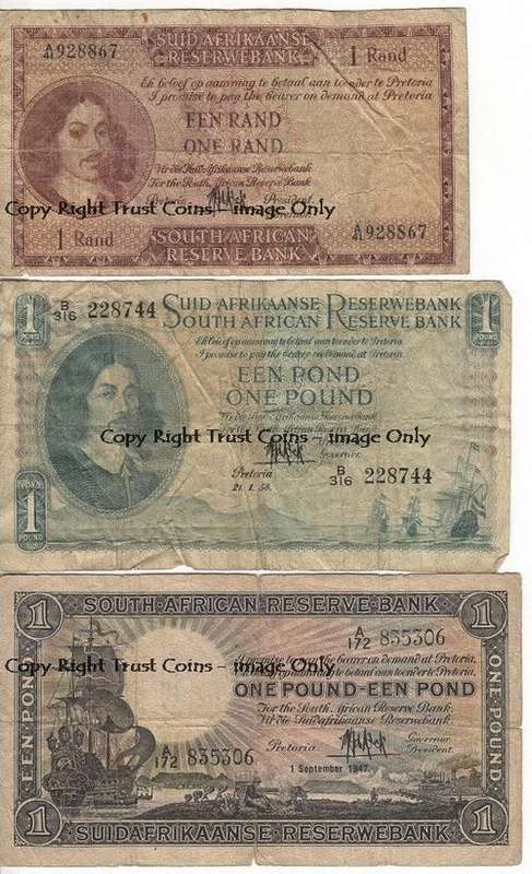 Lot of 9 used old South African banknotes - all different - as per photo