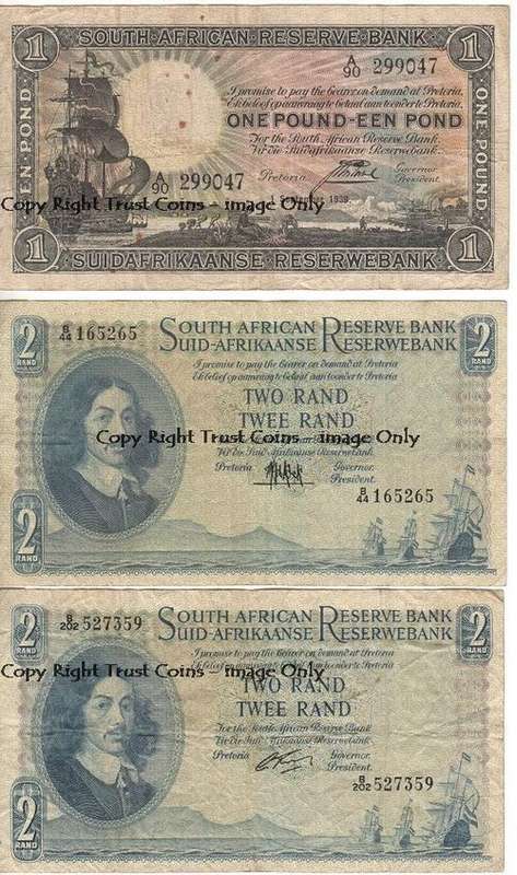 Lot of 10 old SA banknotes - including 10 pound - as per photo