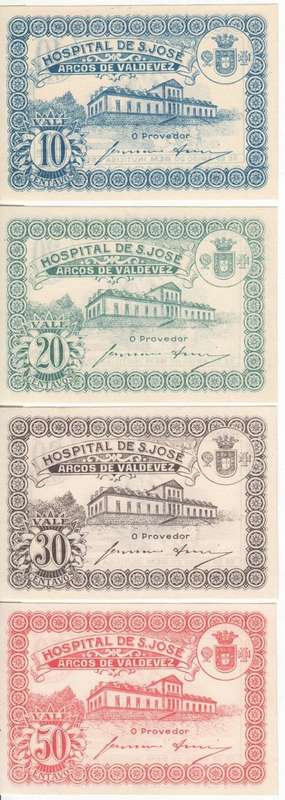Set of 4 Portugal Hospital de S Jose 10, 20, 30 & 50 centavos banknotes - uncirculated - as per scan