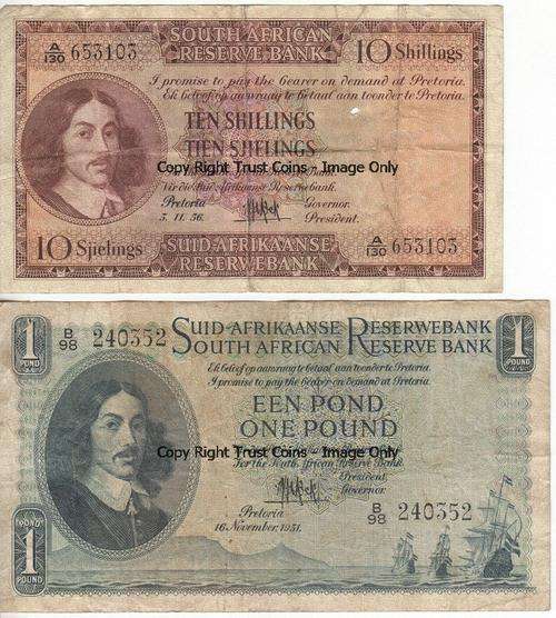 Old SA banknotes - well used - as per photo