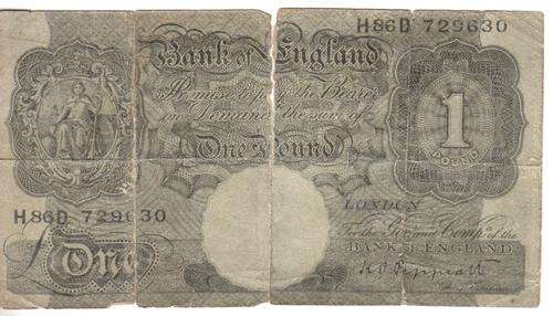 German Parody British one pound banknote with arabic text on reversed - torn in two pieces - SCARCE