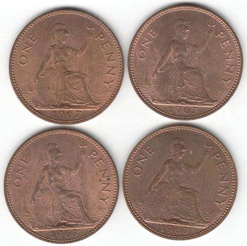 Lot of 4 x 1967 uncirculated pennies - as per photo