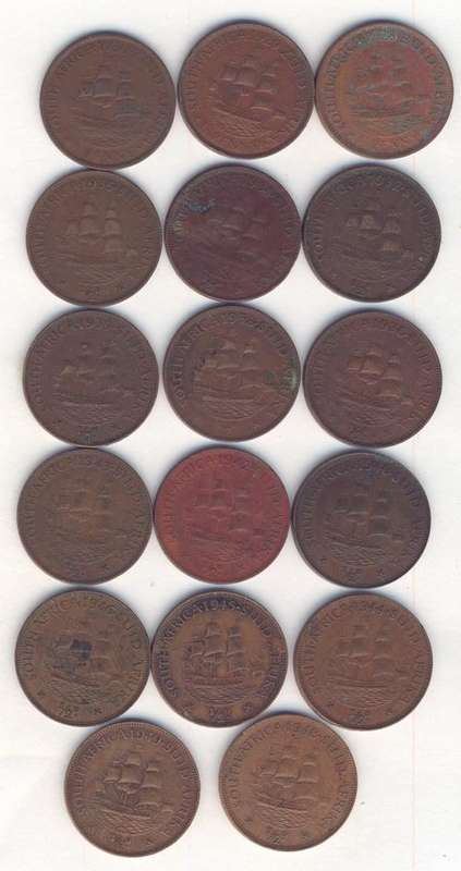 Lot of 17 half pennies @ crazy R1 start - as per scan