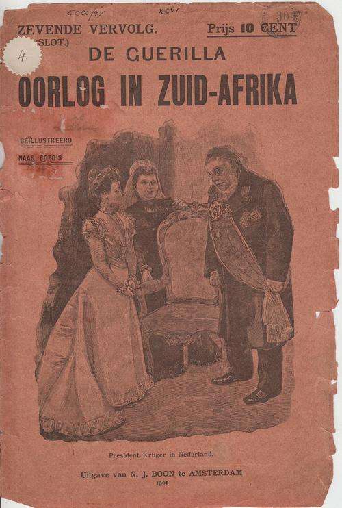 Front page of De Guerilla Oorlog in Zuid-Afrika - 1901 showing Kruger & The Queen - as per photo