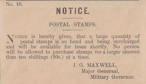 14 June 1900 Proclamation on government office keys & postage stamps - as per photo