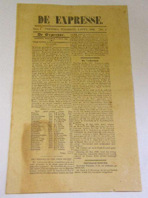 Pretoria De Expresse 02 June 1869 newspaper with sale of governments farms & other issues - repaired