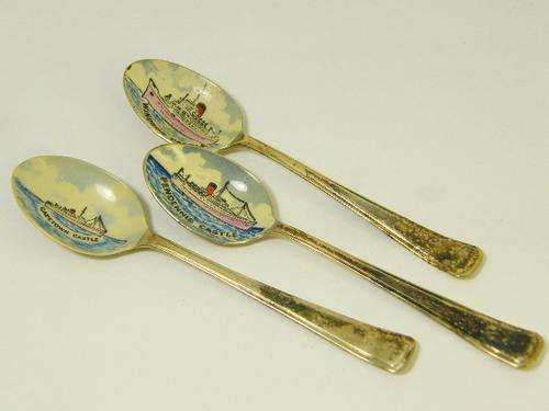 Lot of 3 Union Castle line enamelled spoons - Windsor castle, Pendennis castle and Cape Town castle