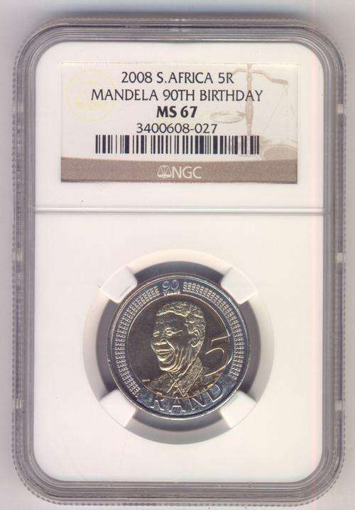 2008 RSA Mandela 90th Birthday R5 graded MS 67 by NGC @ CRAZY R1 START