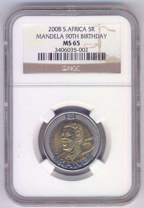 2008 RSA Mandela 90th Birthday R5 graded MS 65 by NGC @ CRAZY R1 START